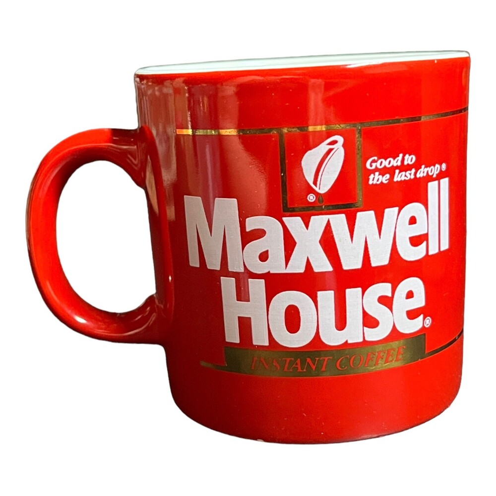 VTG 80s Maxwell House Instant Coffee Mug 10 oz. Tea Cup Red Gold Logo Promo Ad